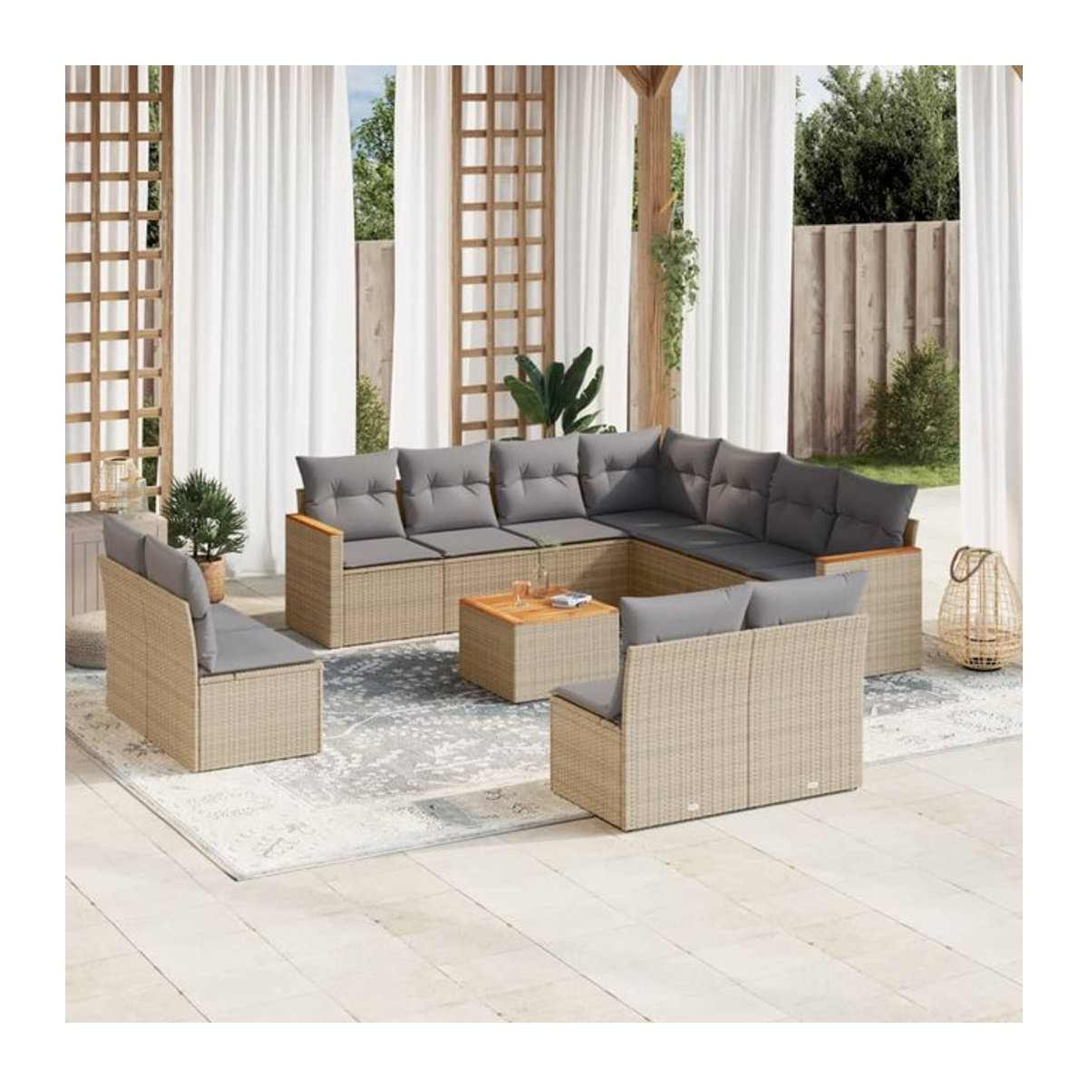 Vidaxl Gartenmöbel-Set aus Polyrattan und Akazie mit 12 Teilen und Kissen, Beige - Bild 1