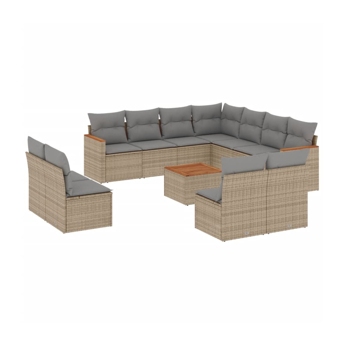 Vidaxl Gartenmöbel-Set aus Polyrattan und Akazie mit 12 Teilen und Kissen, Beige - Bild 2