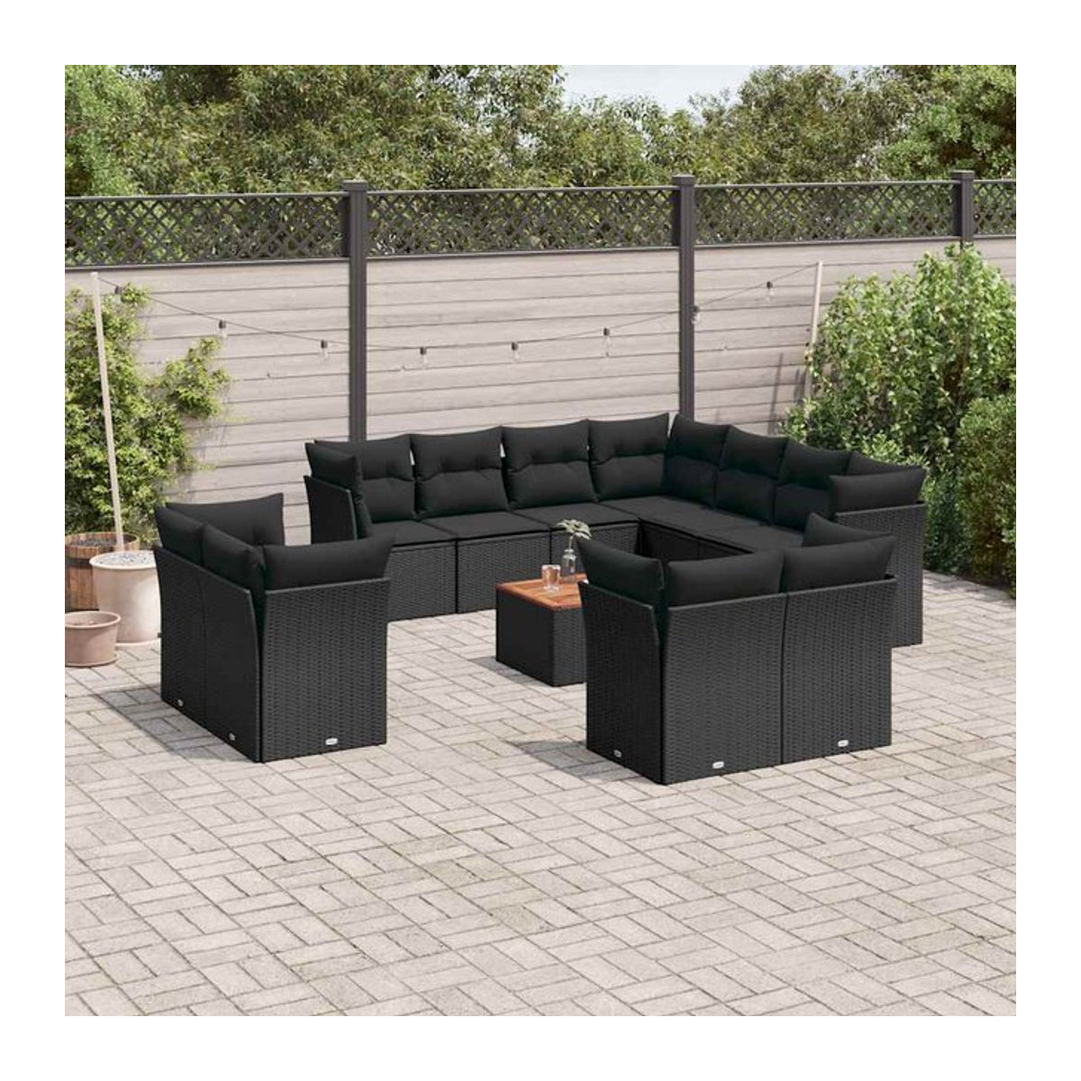 Vidaxl Gartenmöbel-Set aus Polyrattan und Akazie mit 12 Teilen und Kissen in Schwarz - Bild 1