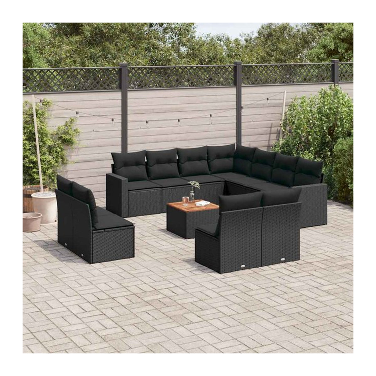 Vidaxl Gartenmöbel-Set aus Polyrattan und Akazie mit 12 Teilen und Kissen in Schwarz - Bild 1