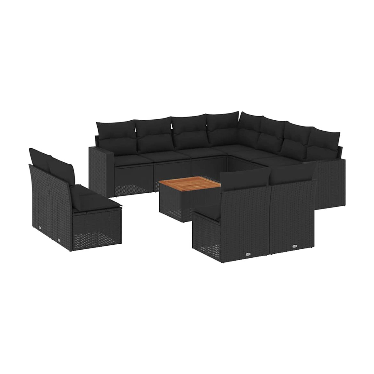 Vidaxl Gartenmöbel-Set aus Polyrattan und Akazie mit 12 Teilen und Kissen in Schwarz - Bild 4