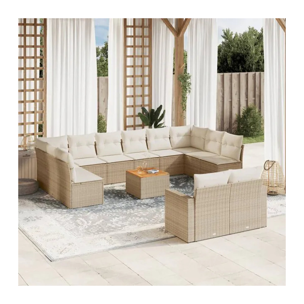 Vidaxl Gartenmöbel-Set aus Polyrattan und Akazie mit 13 Teilen in Beige - Bild 1