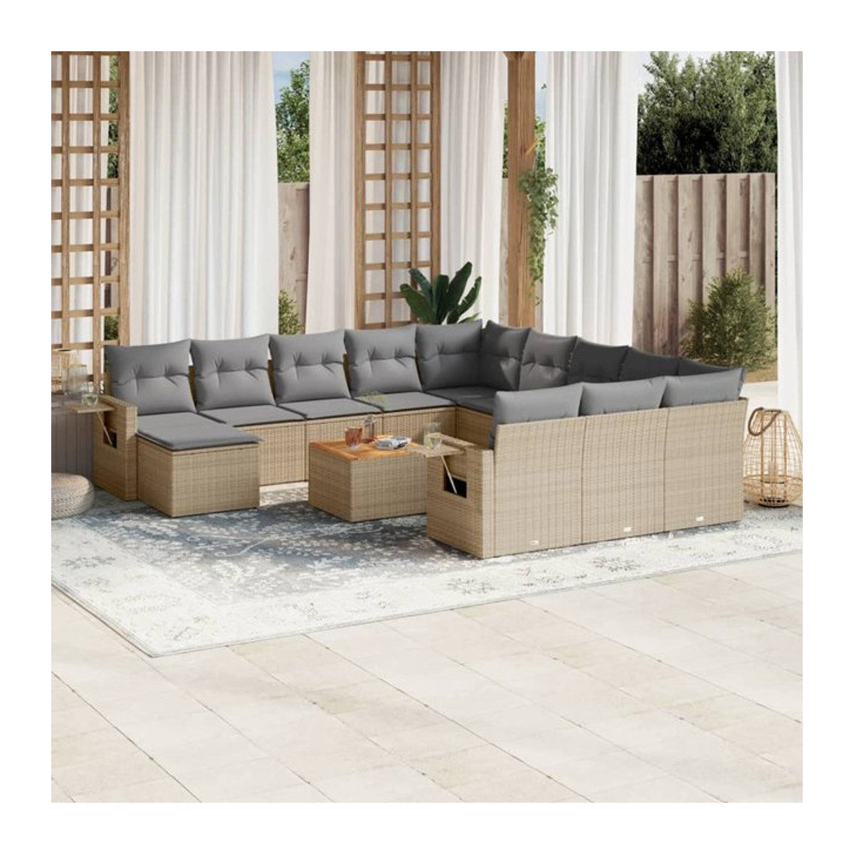 Vidaxl Gartenmöbel-Set aus Polyrattan und Akazie mit 13 Teilen in Beige - Bild 1