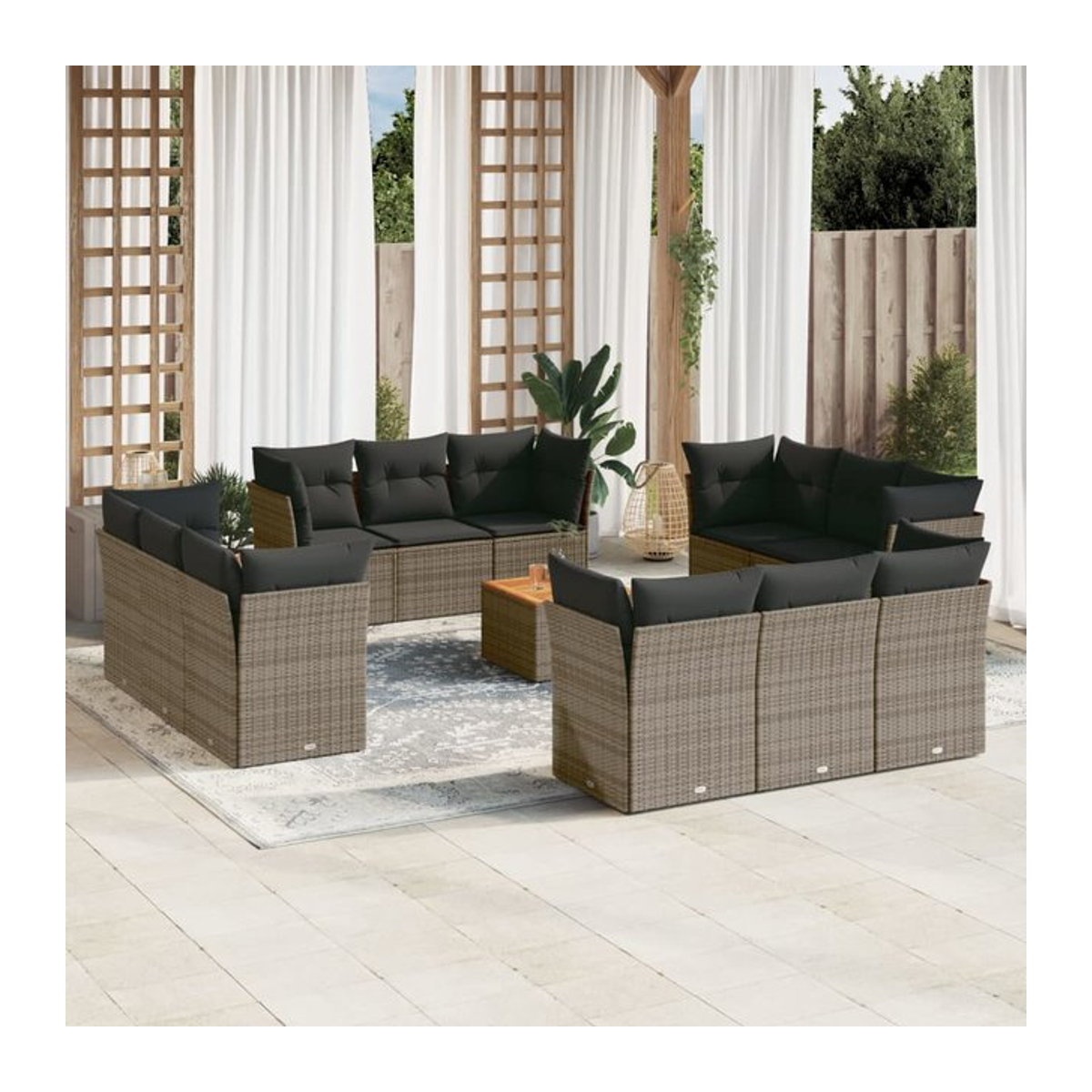 Vidaxl Gartenmöbel-Set aus Polyrattan und Akazie mit 13 Teilen in Grau inklusive Kissen - Bild 1