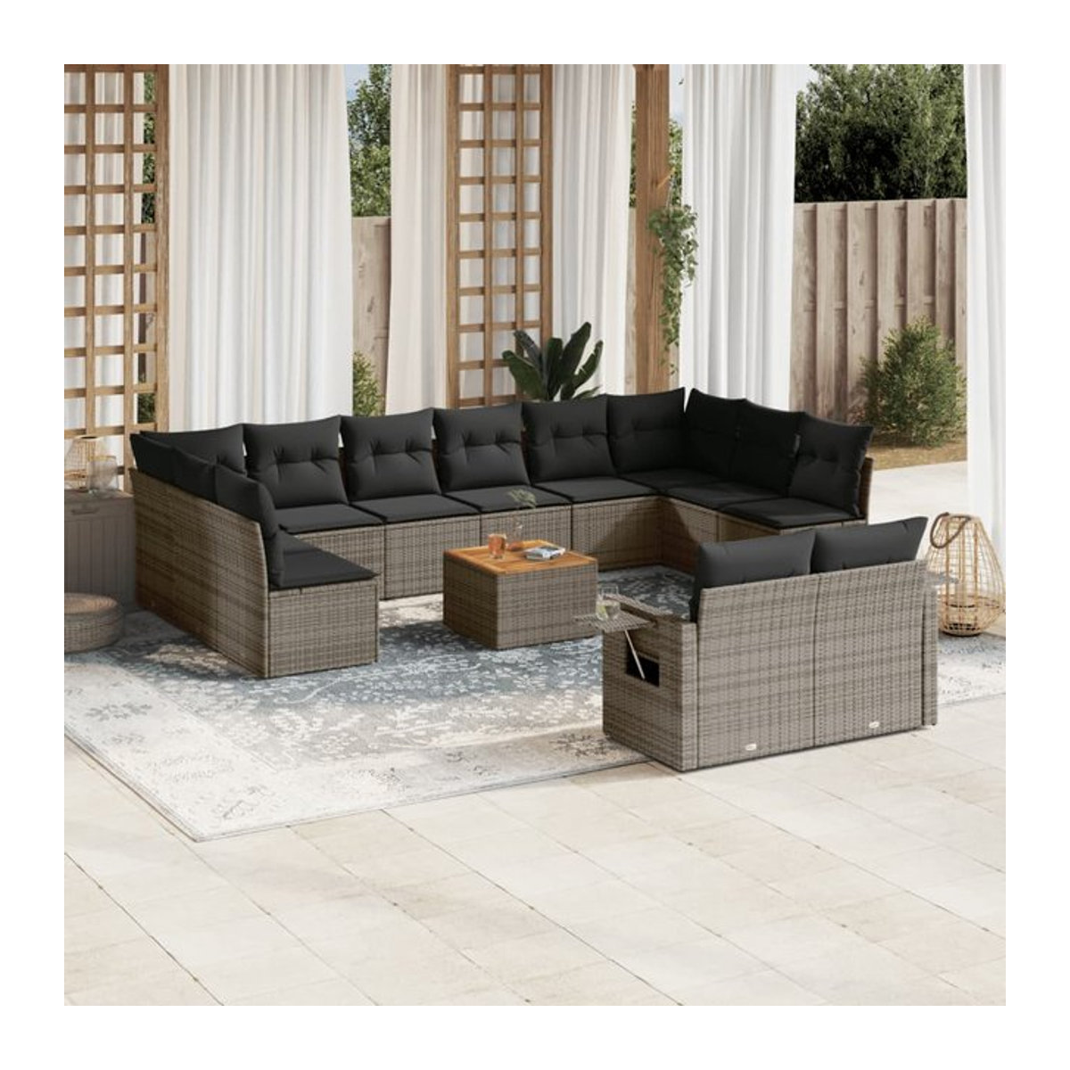 Vidaxl Gartenmöbel-Set aus Polyrattan und Akazie mit 13 Teilen in Grau inklusive Kissen - Bild 1