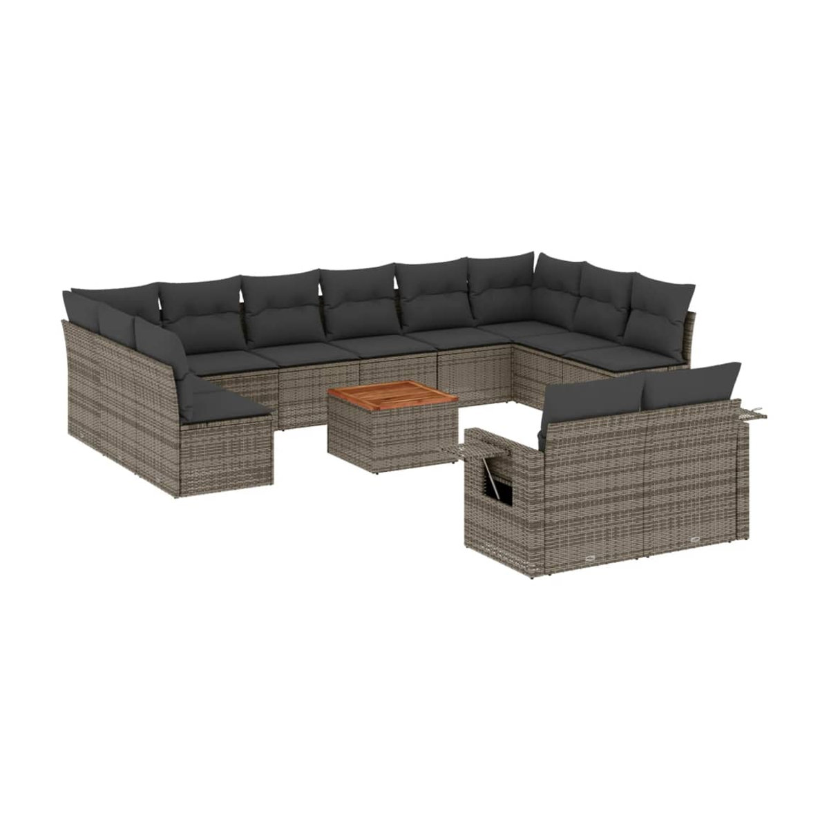 Vidaxl Gartenmöbel-Set aus Polyrattan und Akazie mit 13 Teilen in Grau inklusive Kissen - Bild 2