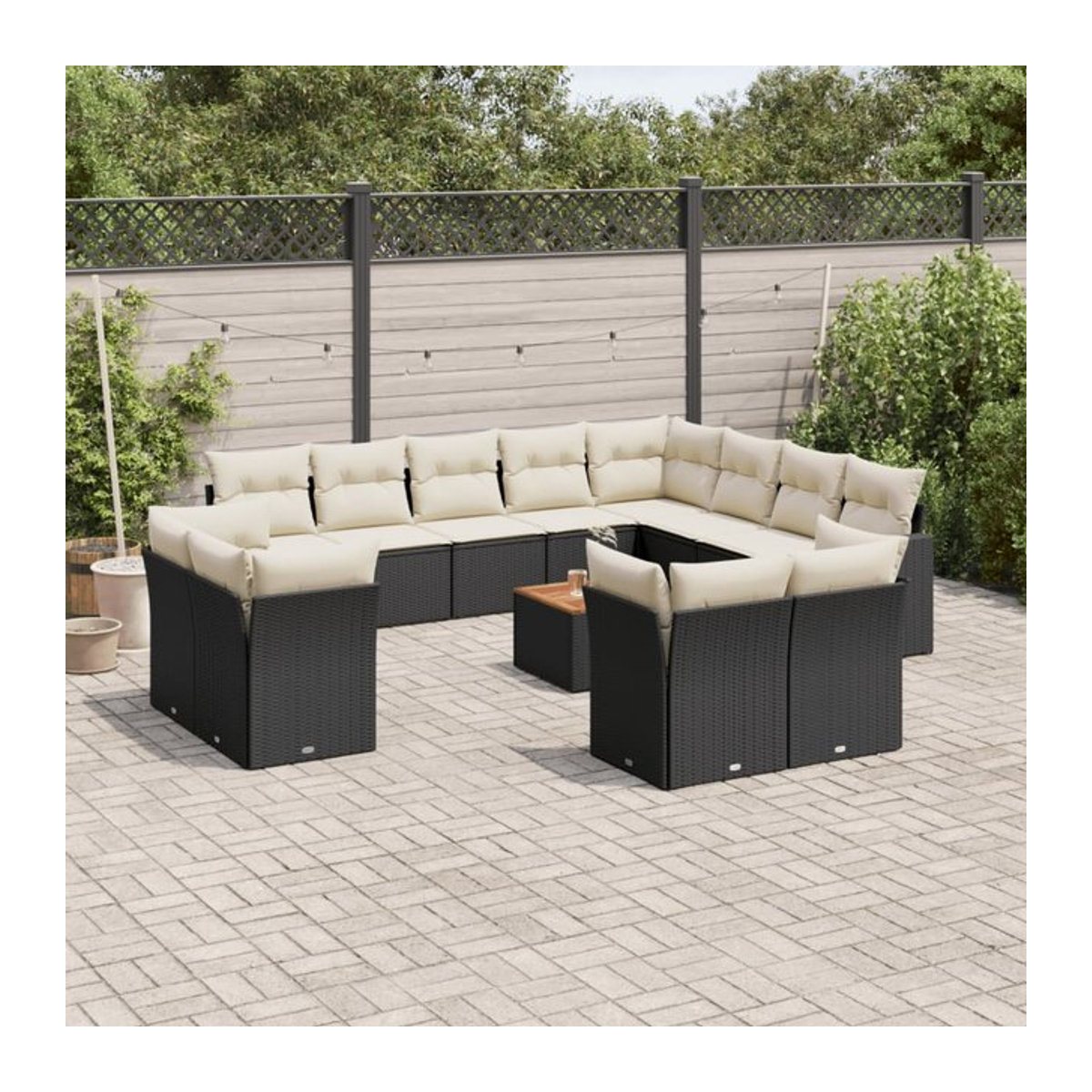 Vidaxl Gartenmöbel-Set aus Polyrattan und Akazie mit 13 Teilen in Schwarz inklusive Kissen - Bild 1