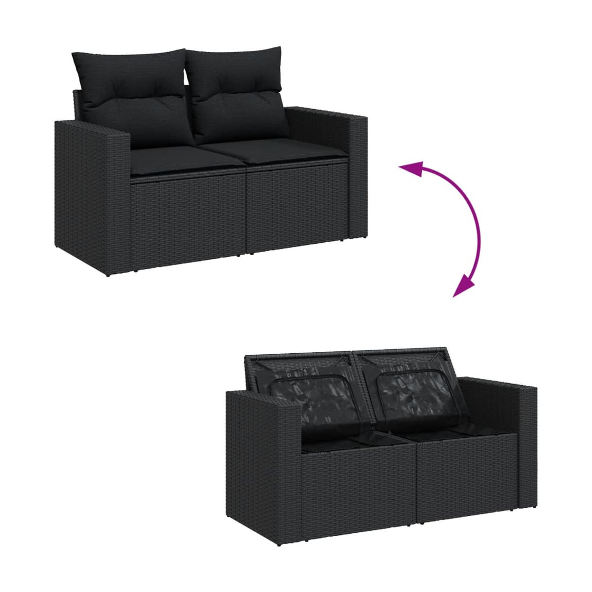 Vidaxl Gartenmöbel-Set aus Polyrattan und Akazie mit 13 Teilen in Schwarz inklusive Kissen - Bild 1