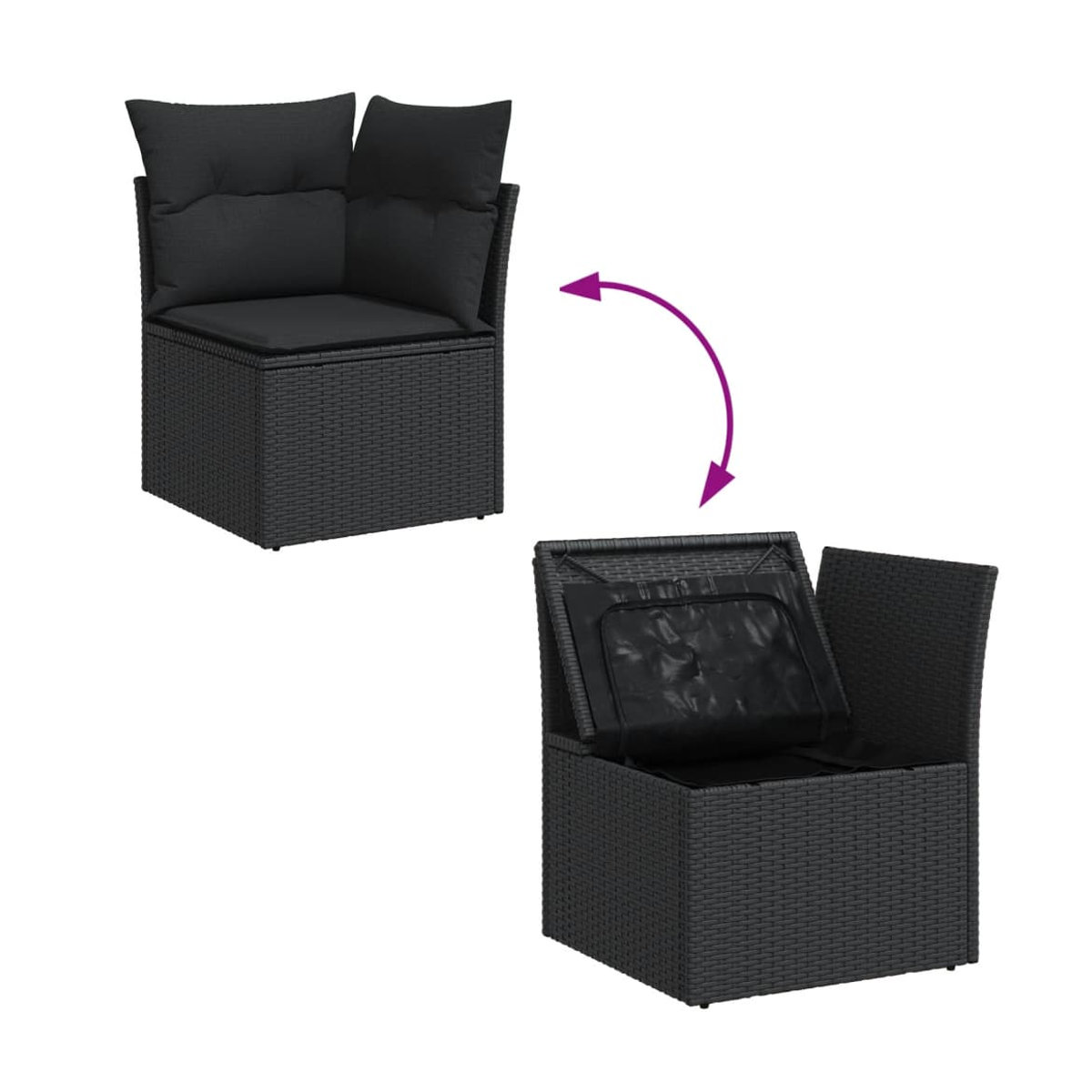 Vidaxl Gartenmöbel-Set aus Polyrattan und Akazie mit 13 Teilen in Schwarz inklusive Kissen - Bild 5