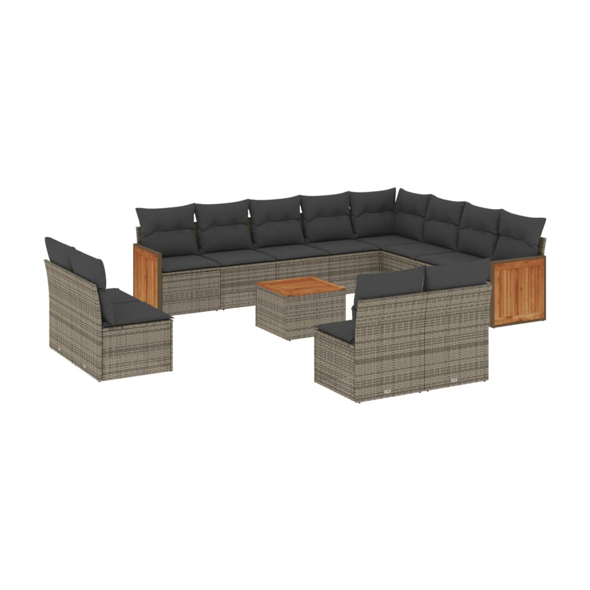 Vidaxl Gartenmöbel-Set aus Polyrattan und Akazie mit 13 Teilen und Kissen, Grau - Bild 2