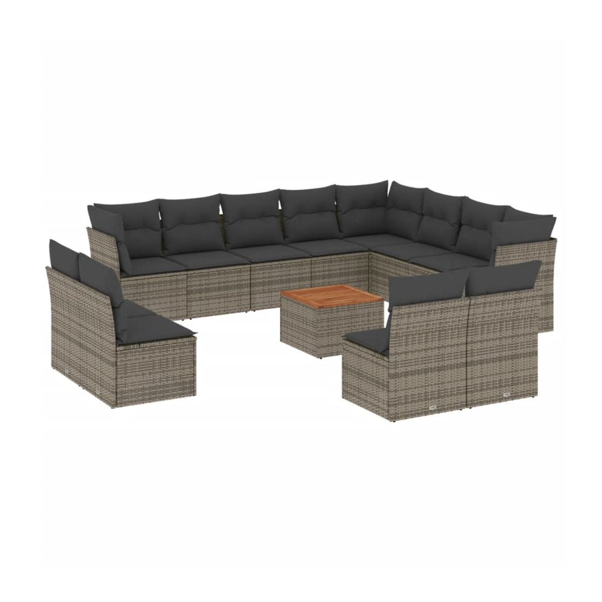 Vidaxl Gartenmöbel-Set aus Polyrattan und Akazie mit 13 Teilen und Kissen, Grau - Bild 3