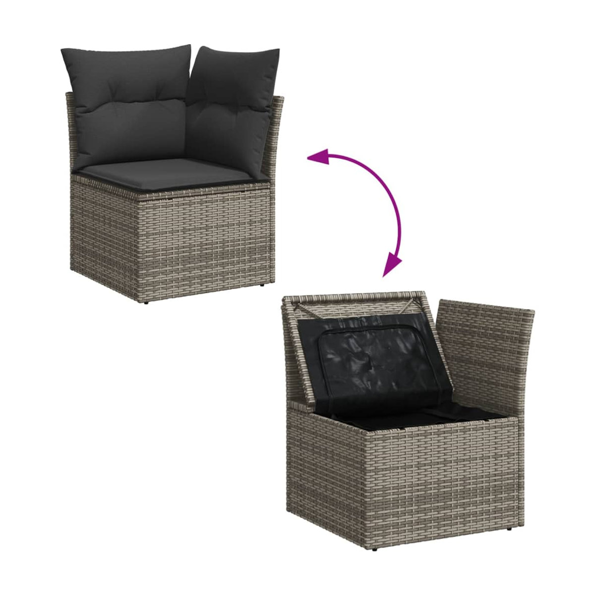 Vidaxl Gartenmöbel-Set aus Polyrattan und Akazie mit 13 Teilen und Kissen, Grau - Bild 4