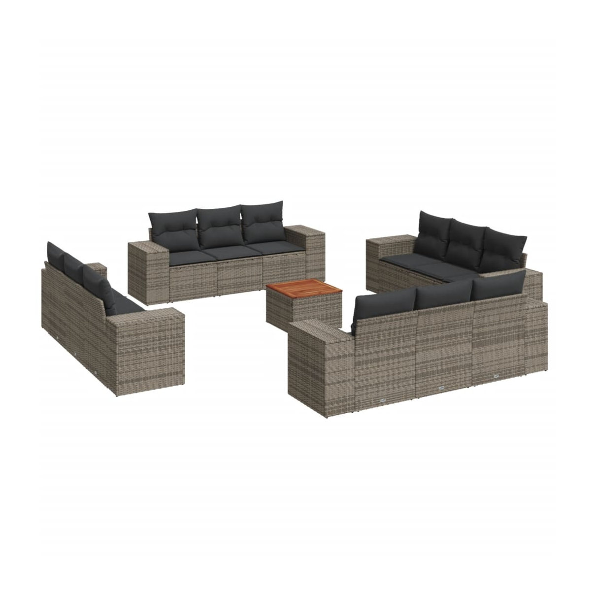 Vidaxl Gartenmöbel-Set aus Polyrattan und Akazie mit 13 Teilen und Kissen, Grau - Bild 2