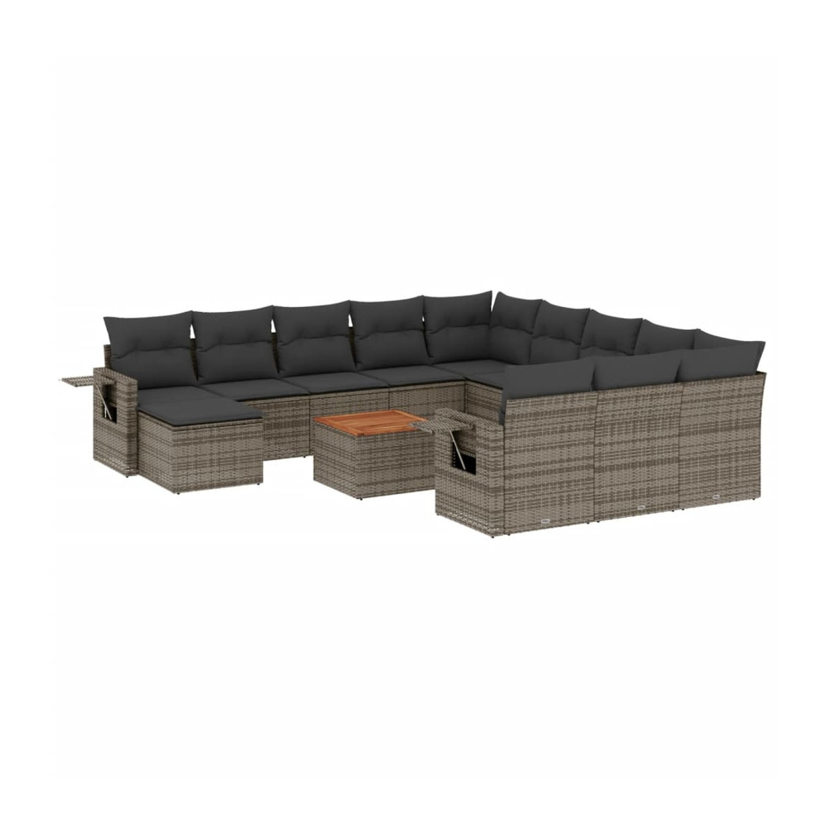 Vidaxl Gartenmöbel-Set aus Polyrattan und Akazie mit 13-teiligem Kissen-Set, Grau - Bild 2