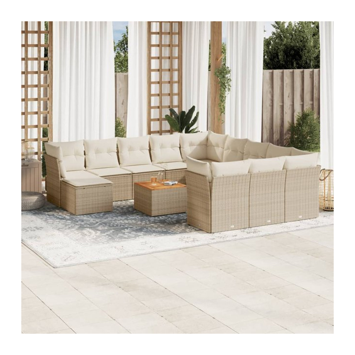 Vidaxl Gartenmöbel-Set aus Polyrattan und Akazie mit 13-teiligem Polster-Set in Beige - Bild 1
