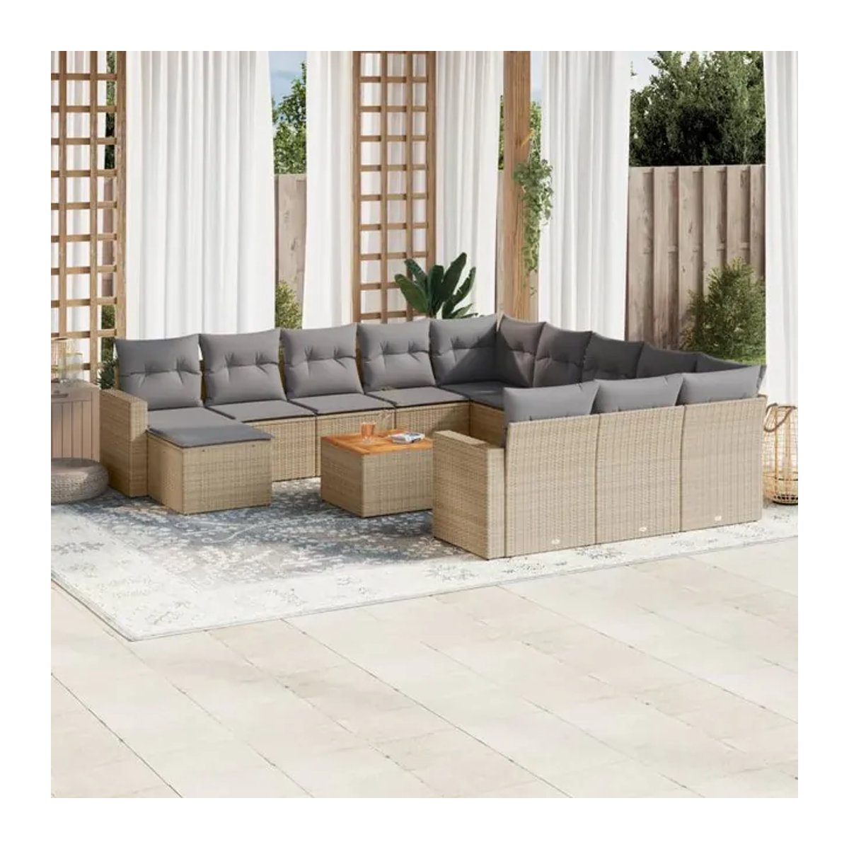 Vidaxl Gartenmöbel-Set aus Polyrattan und Akazie mit 13-teiligem Polster-Set in Beige - Bild 1