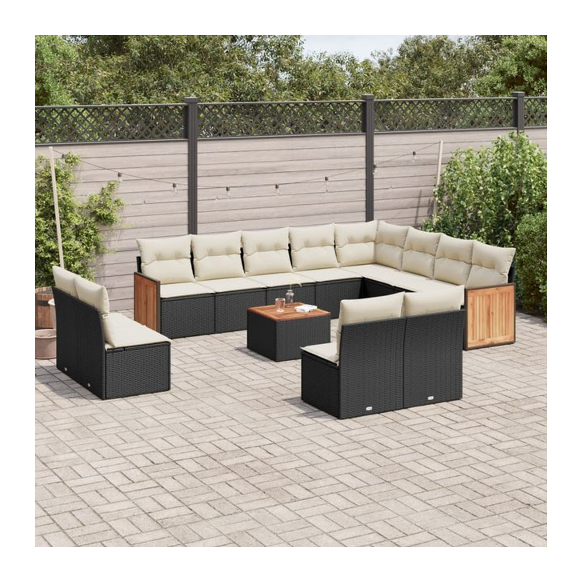 Vidaxl Gartenmöbel-Set aus Polyrattan und Akazie mit 13-teiligem Set und Kissen, Schwarz - Bild 1