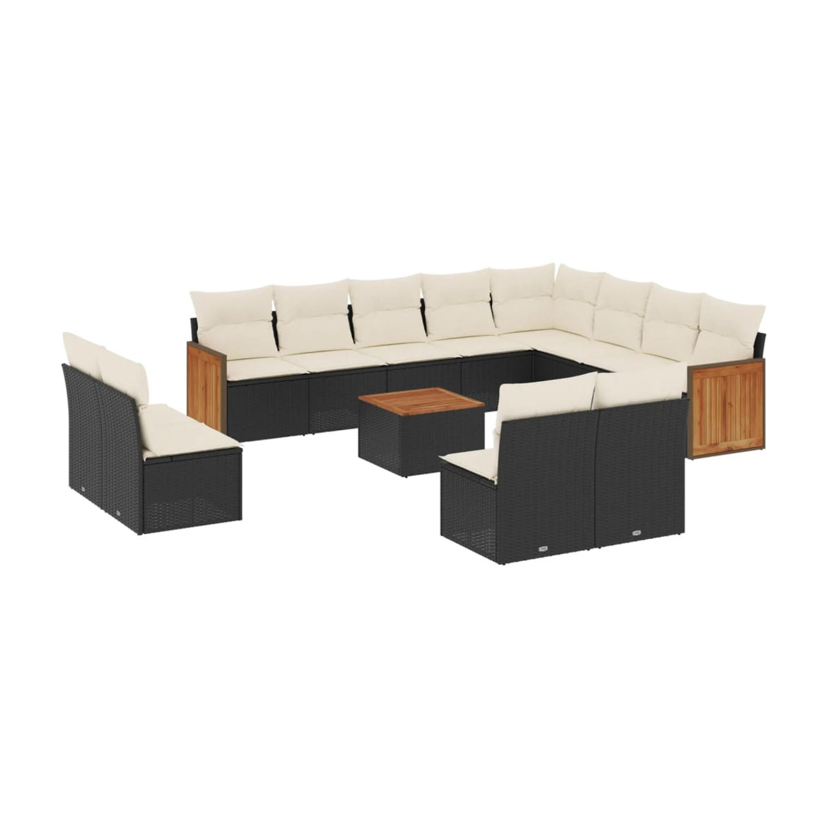 Vidaxl Gartenmöbel-Set aus Polyrattan und Akazie mit 13-teiligem Set und Kissen, Schwarz - Bild 3