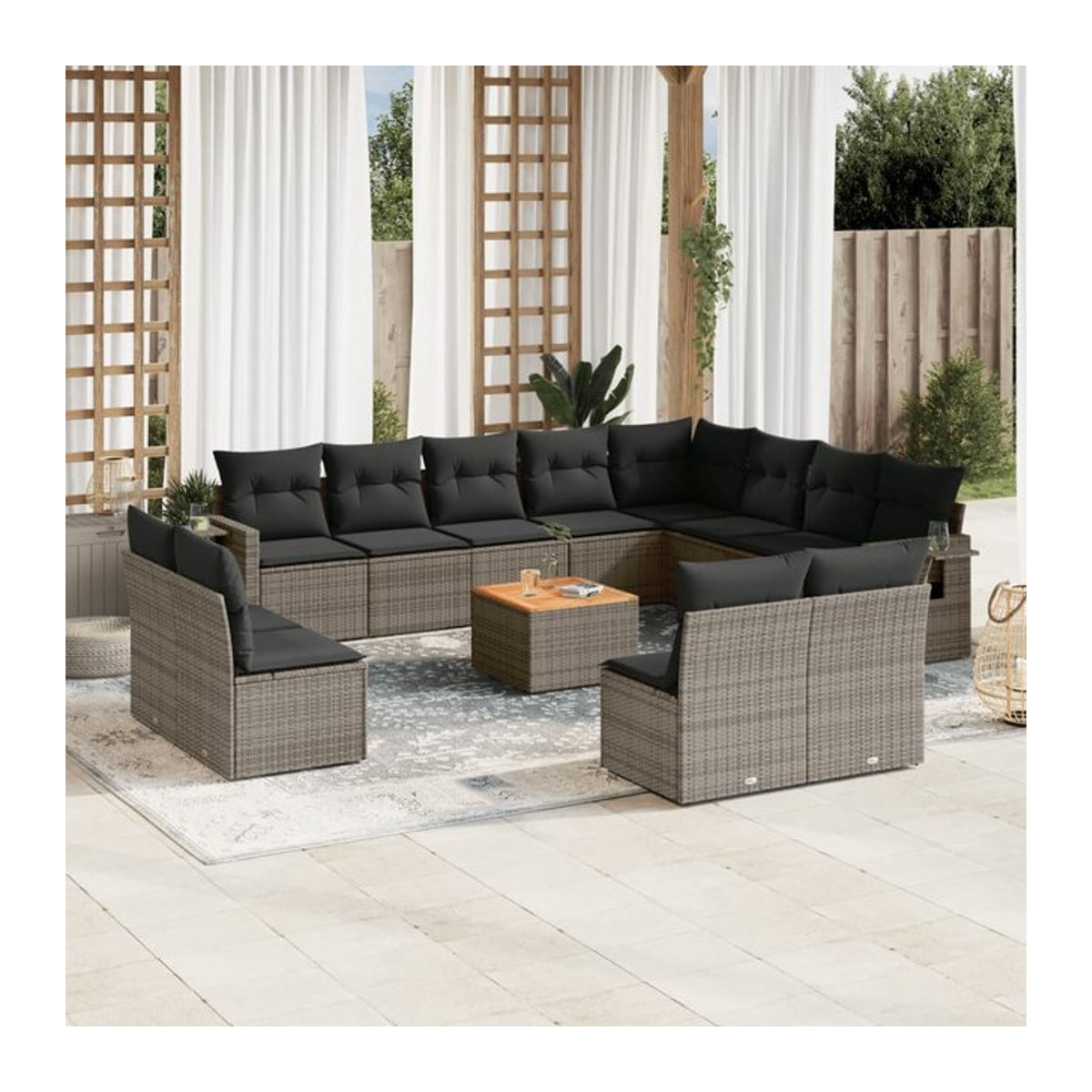 Vidaxl Gartenmöbel-Set aus Polyrattan und Akazie mit 13-teiligen Kissen in Grau - Bild 1