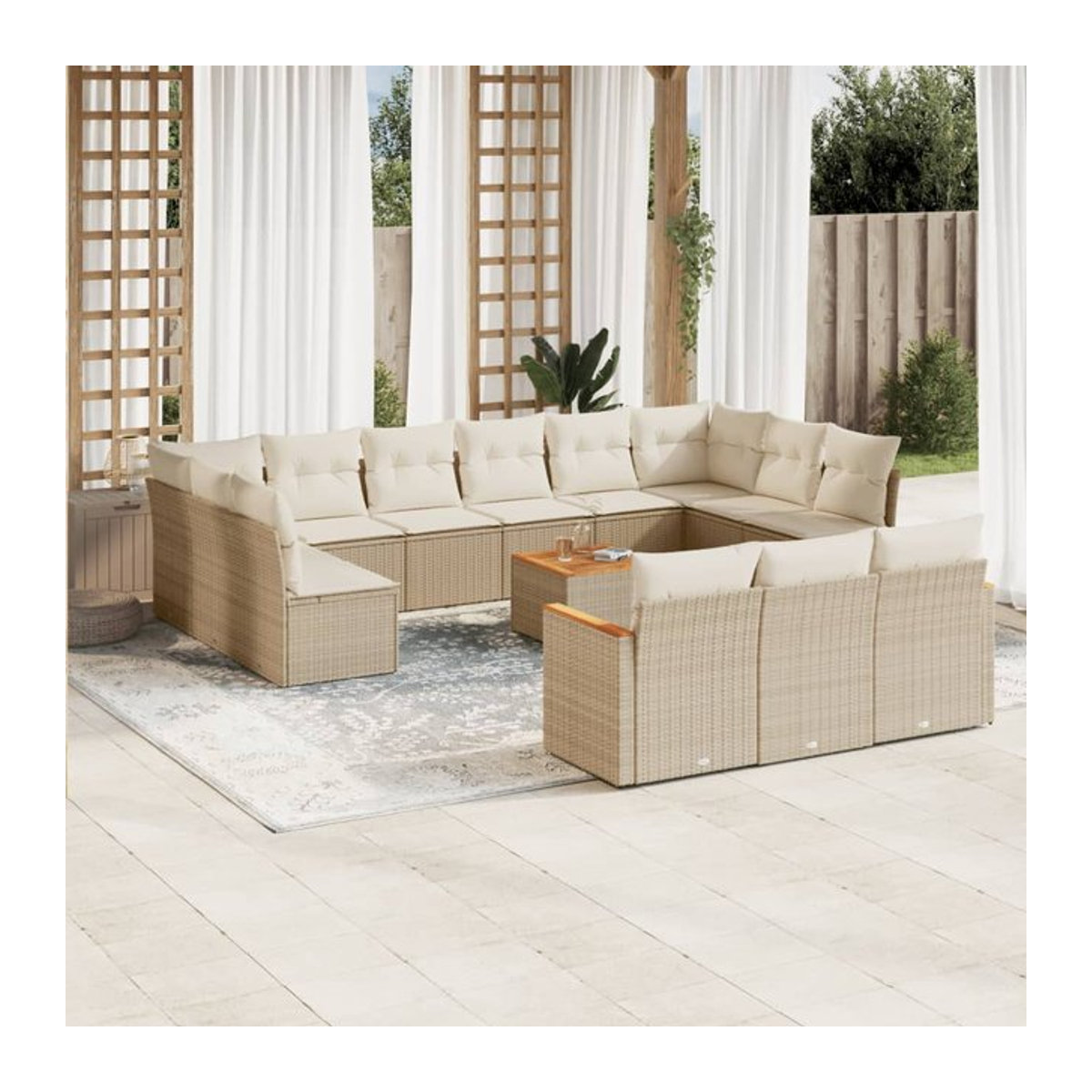 Vidaxl Gartenmöbel-Set aus Polyrattan und Akazie mit 14-teiligem Polster-Set in Beige - Bild 1