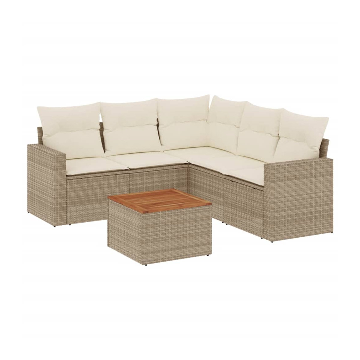 Vidaxl Gartenmöbel-Set aus Polyrattan und Akazie mit 6 Teilen und Kissen, Beige - Bild 2