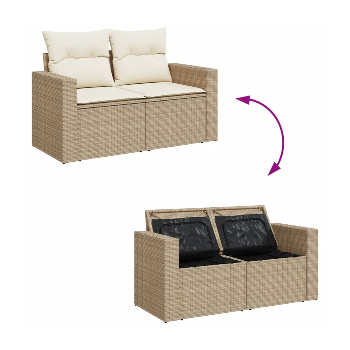Vidaxl Gartenmöbel-Set aus Polyrattan und Akazie mit 6 Teilen und Kissen, Beige - Bild 3
