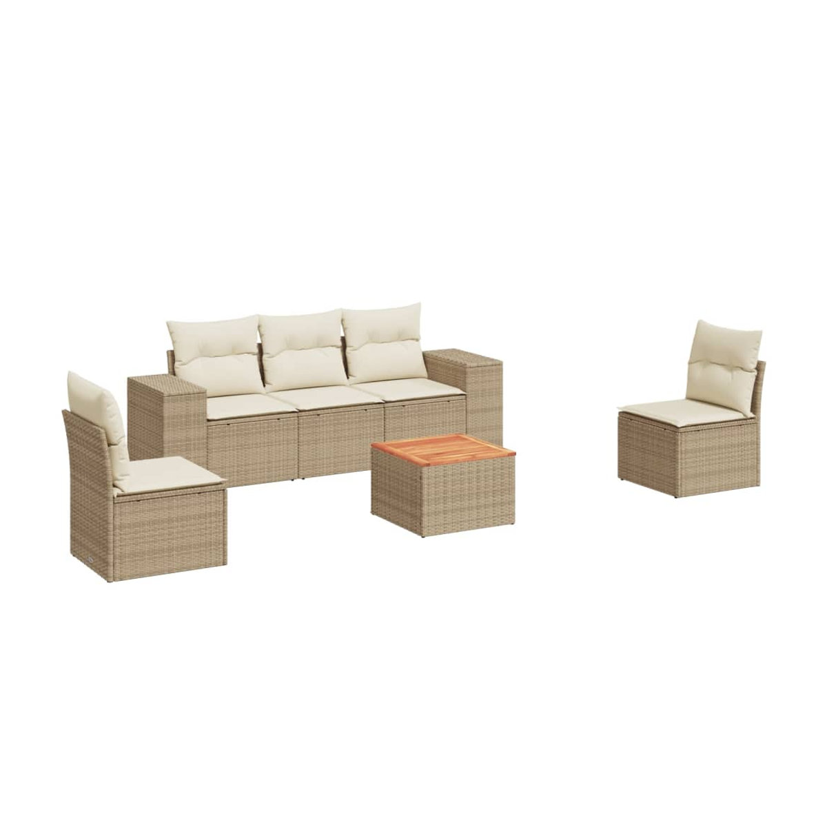 Vidaxl Gartenmöbel-Set aus Polyrattan und Akazie mit 6 Teilen und Kissen in Beige - Bild 2