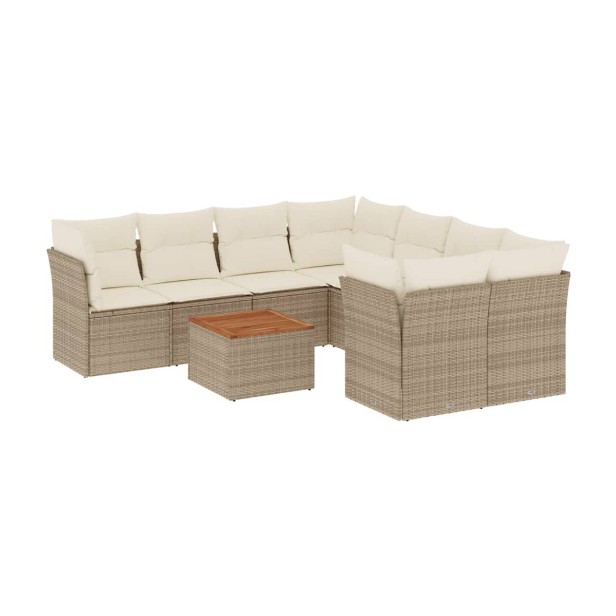 Vidaxl Gartenmöbel-Set aus Polyrattan und Akazie mit 9 Teilen und Kissen, Beige - Bild 2