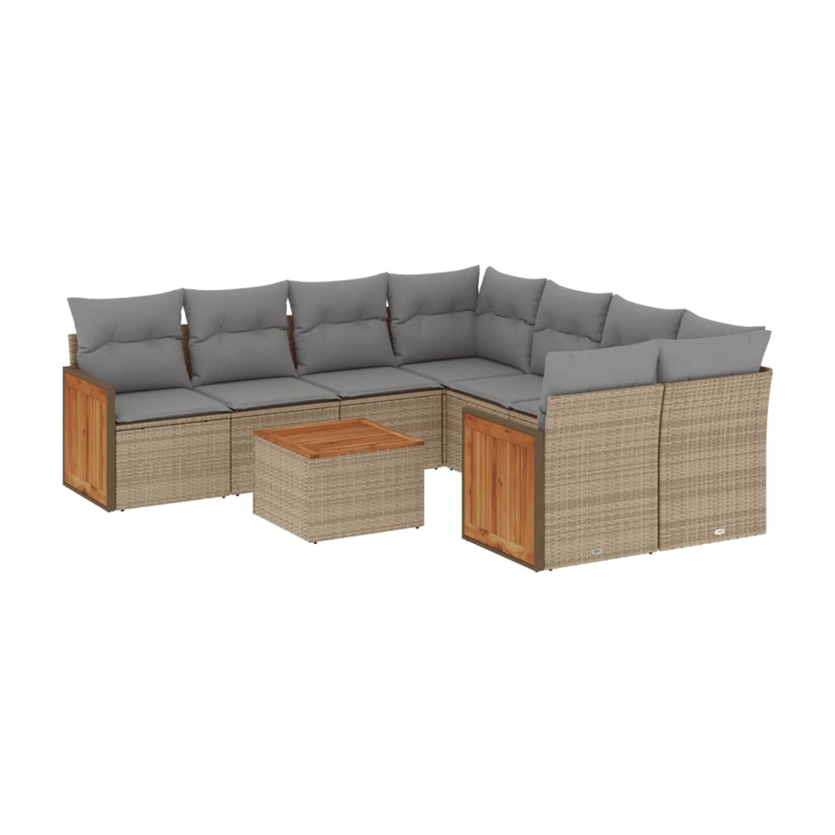 Vidaxl Gartenmöbel-Set aus Polyrattan und Akazie mit 9 Teilen und Kissen, Beige - Bild 3