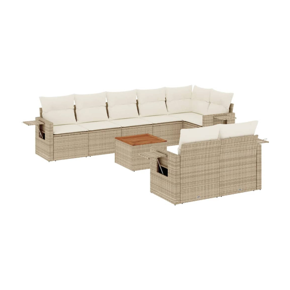 Vidaxl Gartenmöbel-Set aus Polyrattan und Akazie mit 9 Teilen und Kissen, Beige - Bild 2