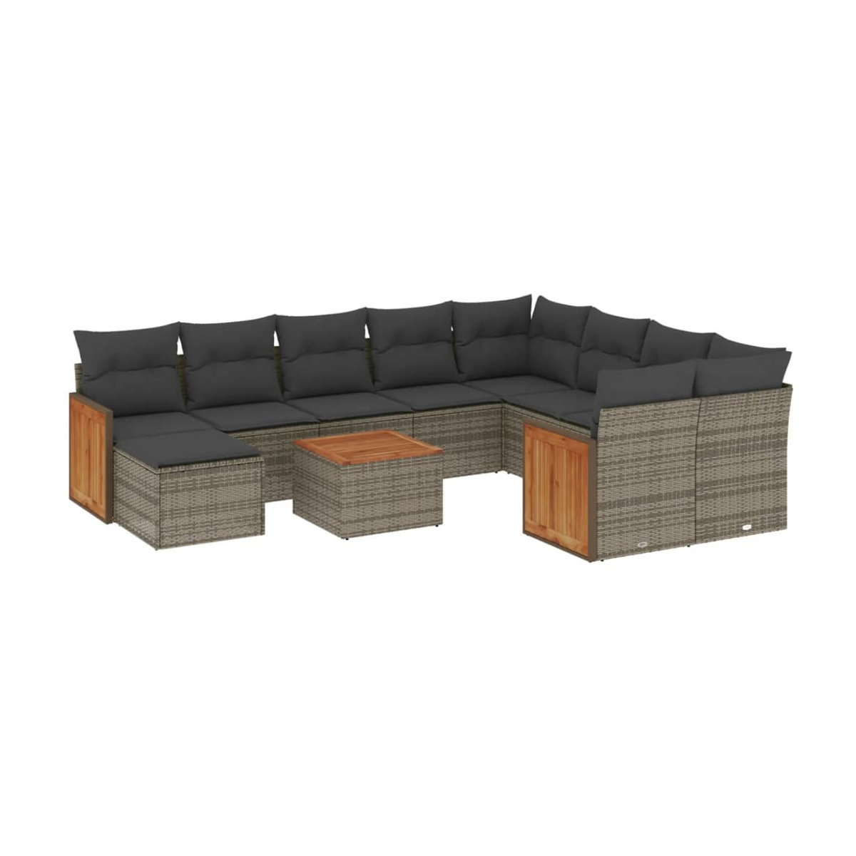 Vidaxl Gartenmöbel-Set aus Polyrattan und Akazie mit Kissen, 11-teilig, Grau - Bild 2