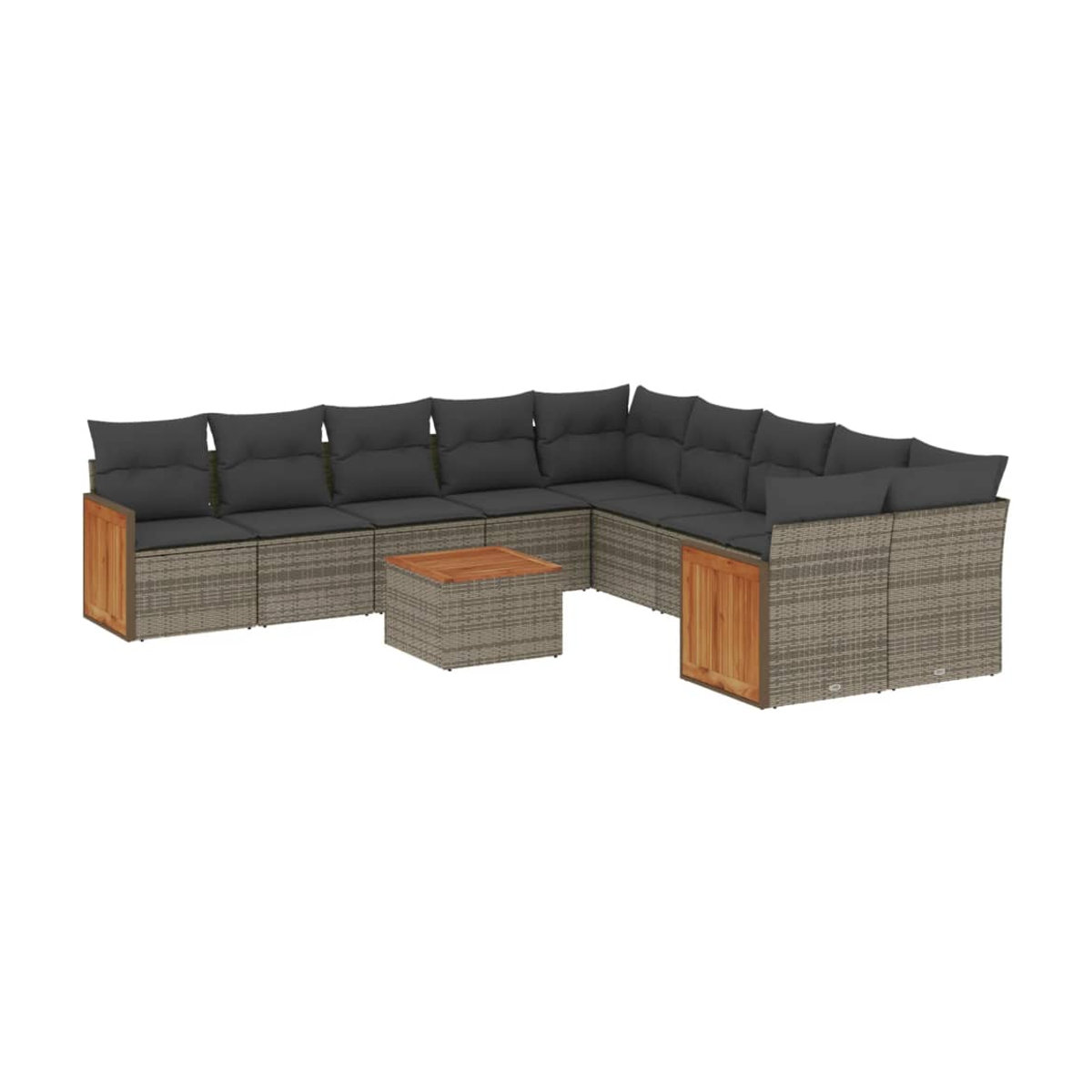 Vidaxl Gartenmöbel-Set aus Polyrattan und Akazie mit Kissen, 11-teilig, Grau - Bild 2