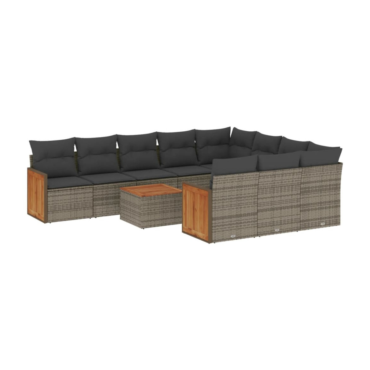 Vidaxl Gartenmöbel-Set aus Polyrattan und Akazie mit Kissen, 11-teilig, Grau - Bild 2