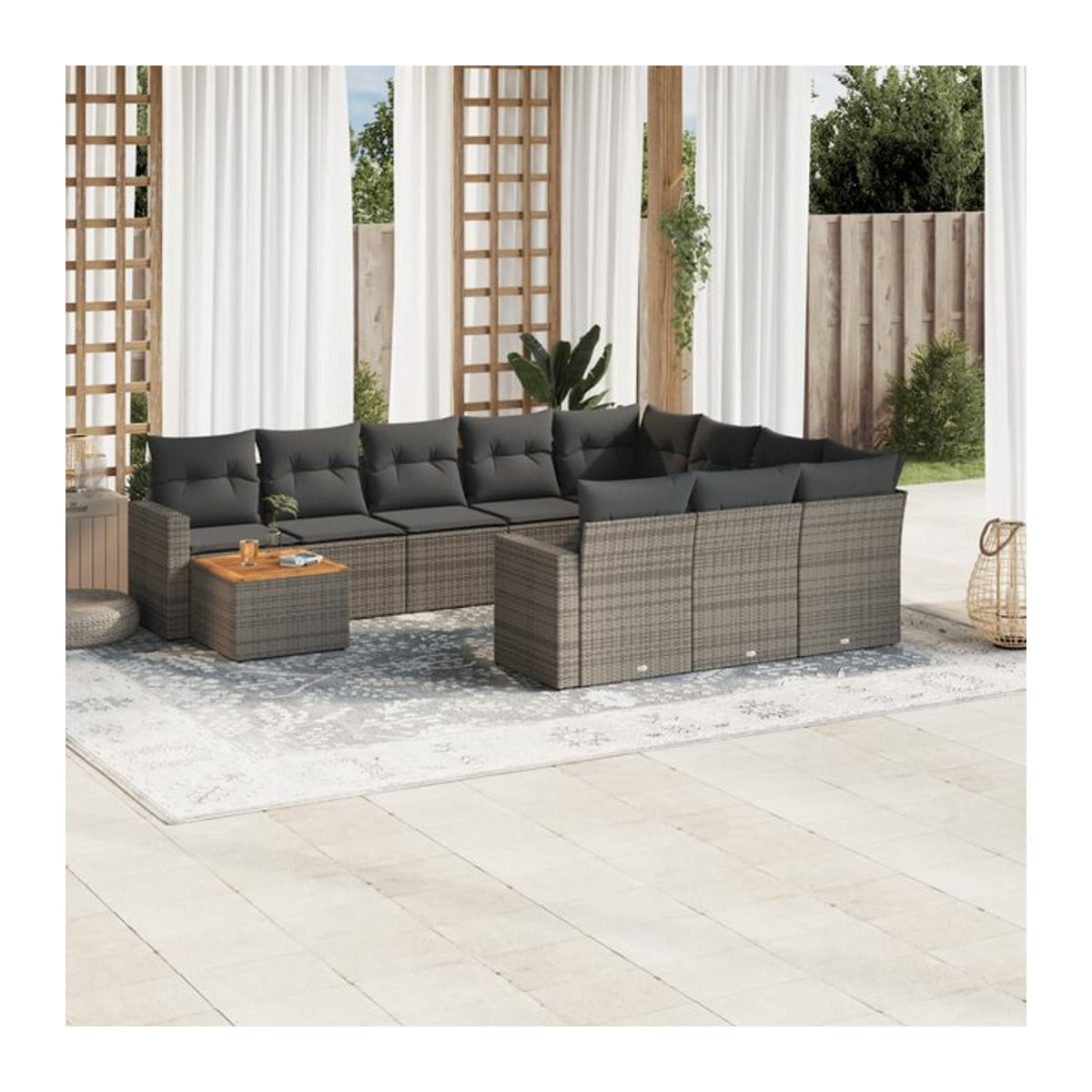 Vidaxl Gartenmöbel-Set aus Polyrattan und Akazie mit Kissen, 11-teilig, Grau - Bild 1