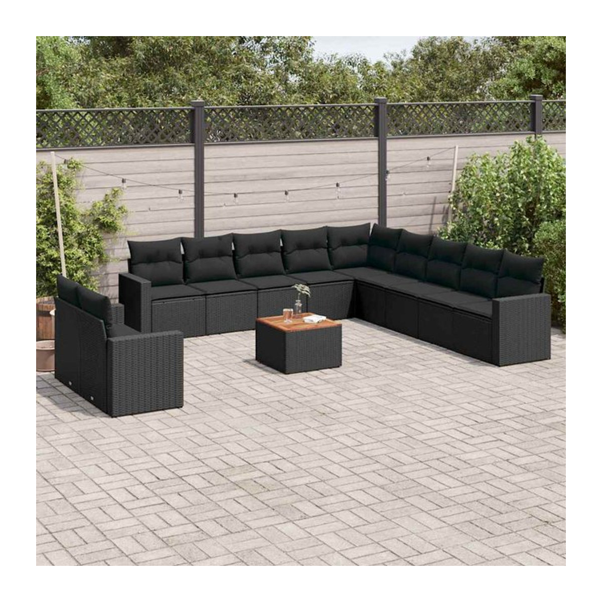 Vidaxl Gartenmöbel-Set aus Polyrattan und Akazie mit Kissen, 12-teilig, Schwarz - Bild 1