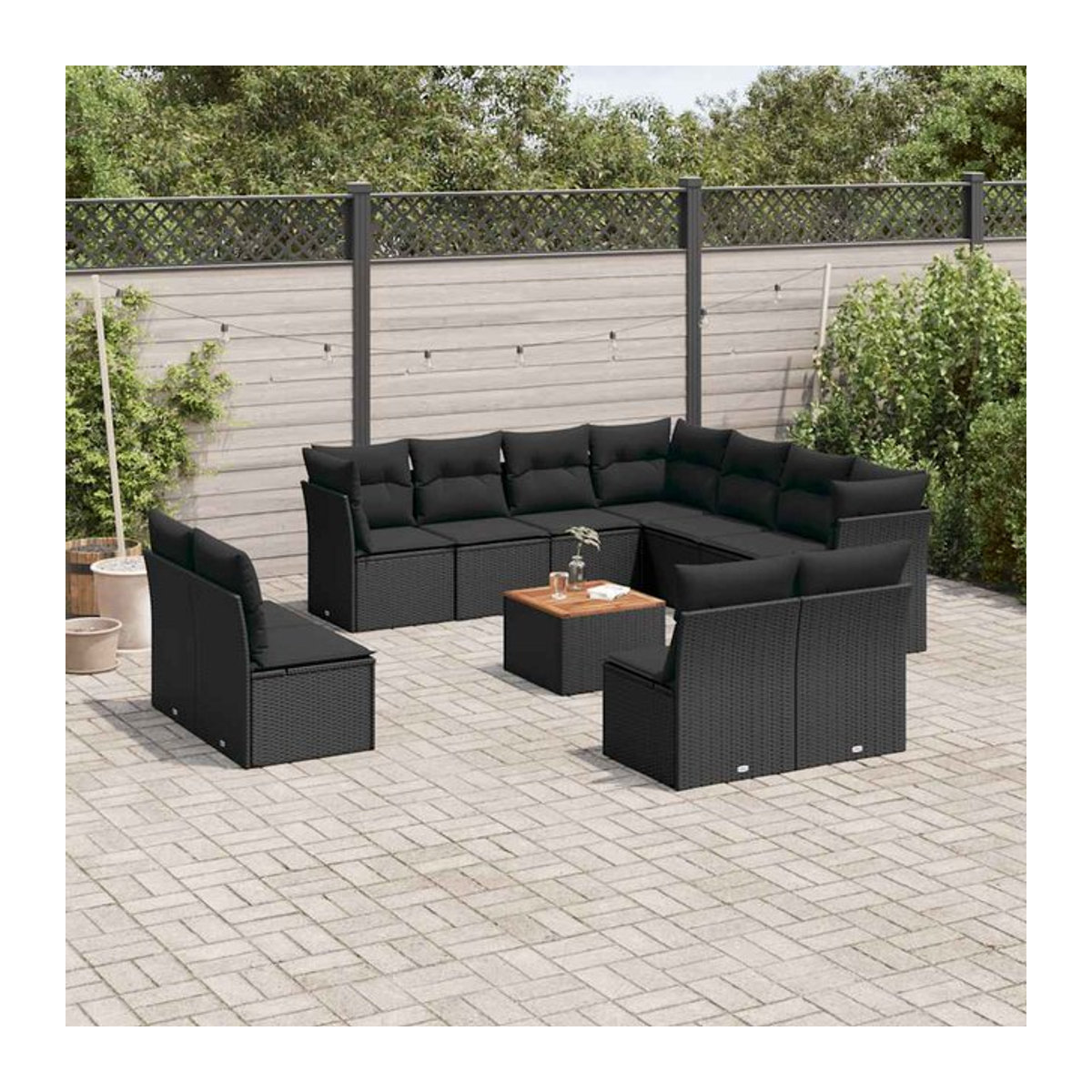 Vidaxl Gartenmöbel-Set aus Polyrattan und Akazie mit Kissen, 12-teilig, Schwarz - Bild 1