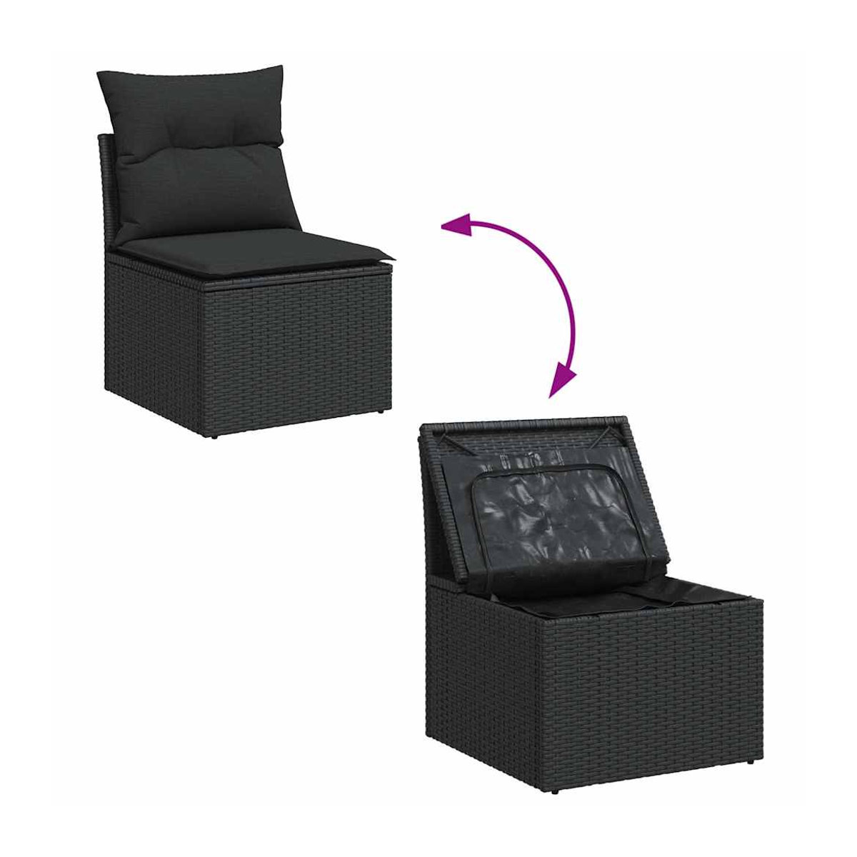 Vidaxl Gartenmöbel-Set aus Polyrattan und Akazie mit Kissen, 12-teilig, Schwarz - Bild 3