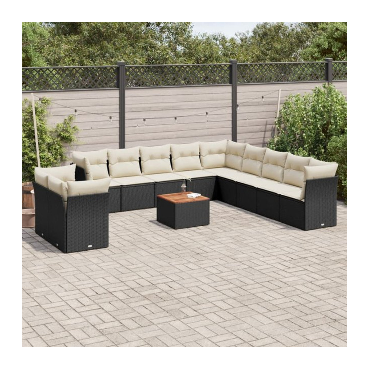 Vidaxl Gartenmöbel-Set aus Polyrattan und Akazie mit Kissen, 12-teilig, Schwarz - Bild 1