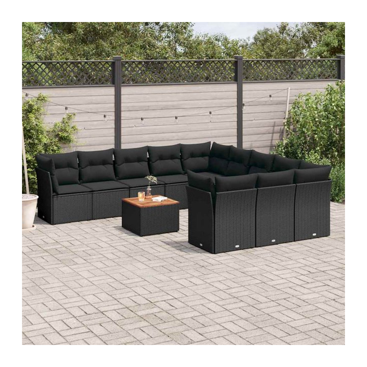 Vidaxl Gartenmöbel-Set aus Polyrattan und Akazie mit Kissen, 12-teilig, Schwarz - Bild 1