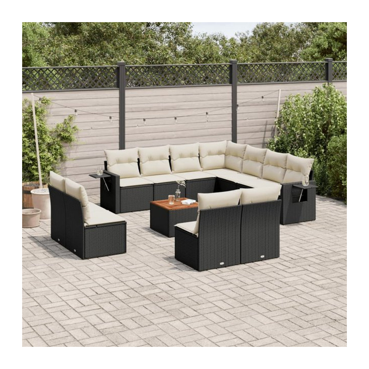 Vidaxl Gartenmöbel-Set aus Polyrattan und Akazie mit Kissen, 12-teilig, Schwarz - Bild 1