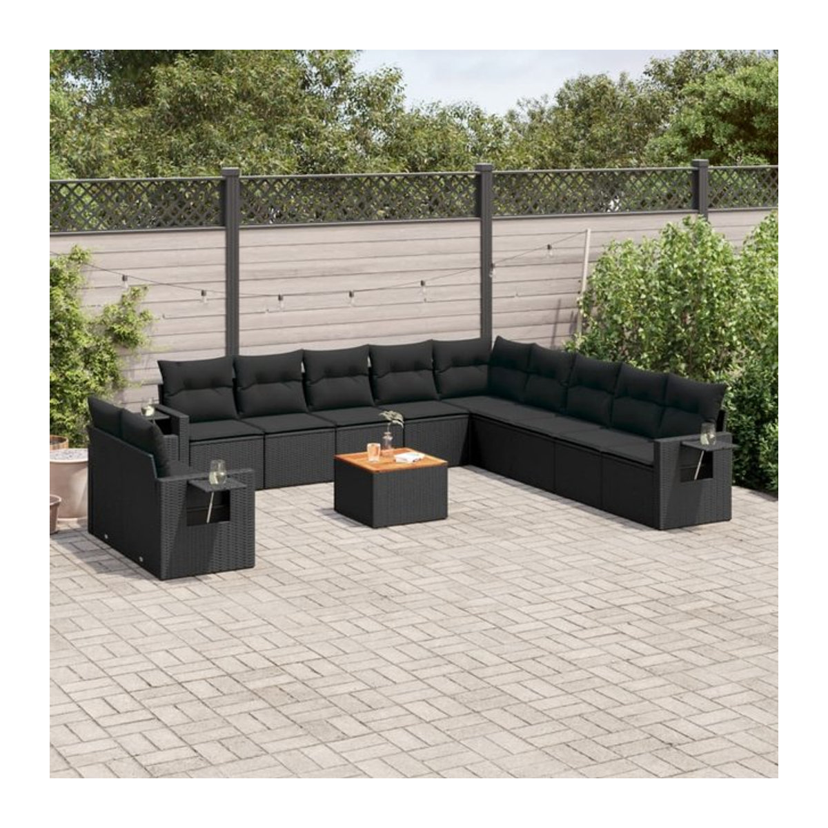 Vidaxl Gartenmöbel-Set aus Polyrattan und Akazie mit Kissen, 12-teilig, Schwarz - Bild 1