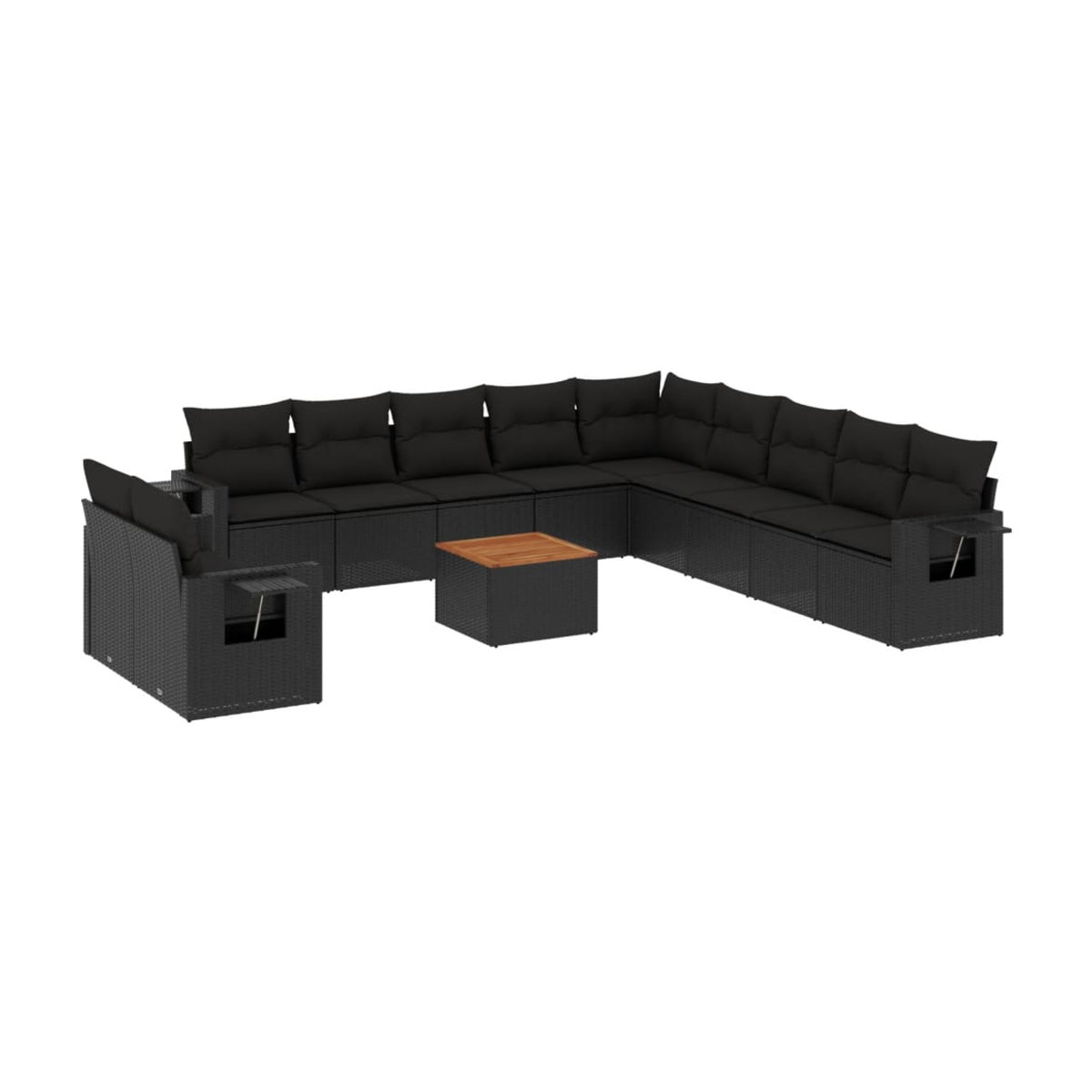 Vidaxl Gartenmöbel-Set aus Polyrattan und Akazie mit Kissen, 12-teilig, Schwarz - Bild 3