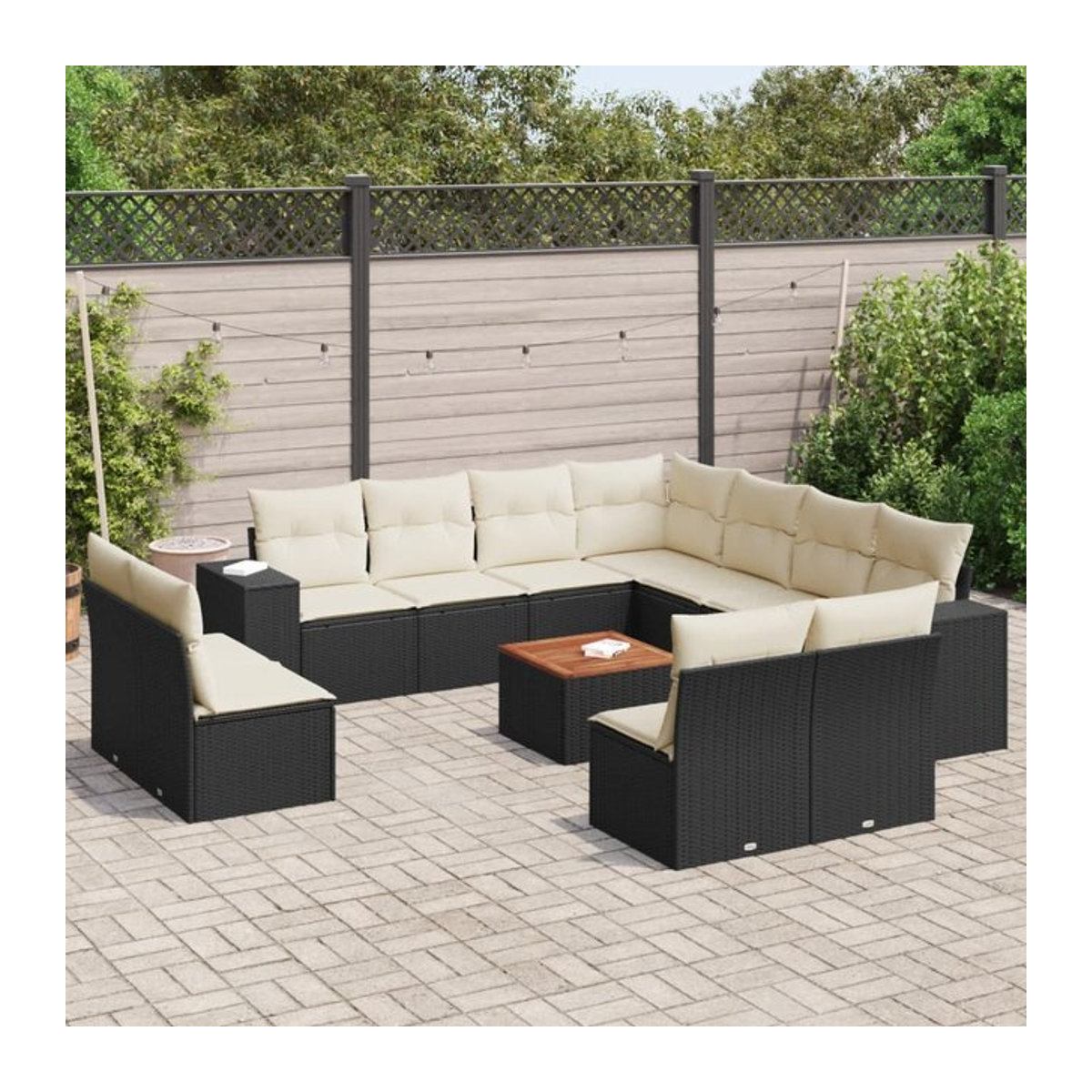 Vidaxl Gartenmöbel-Set aus Polyrattan und Akazie mit Kissen, 12-teilig, Schwarz - Bild 1