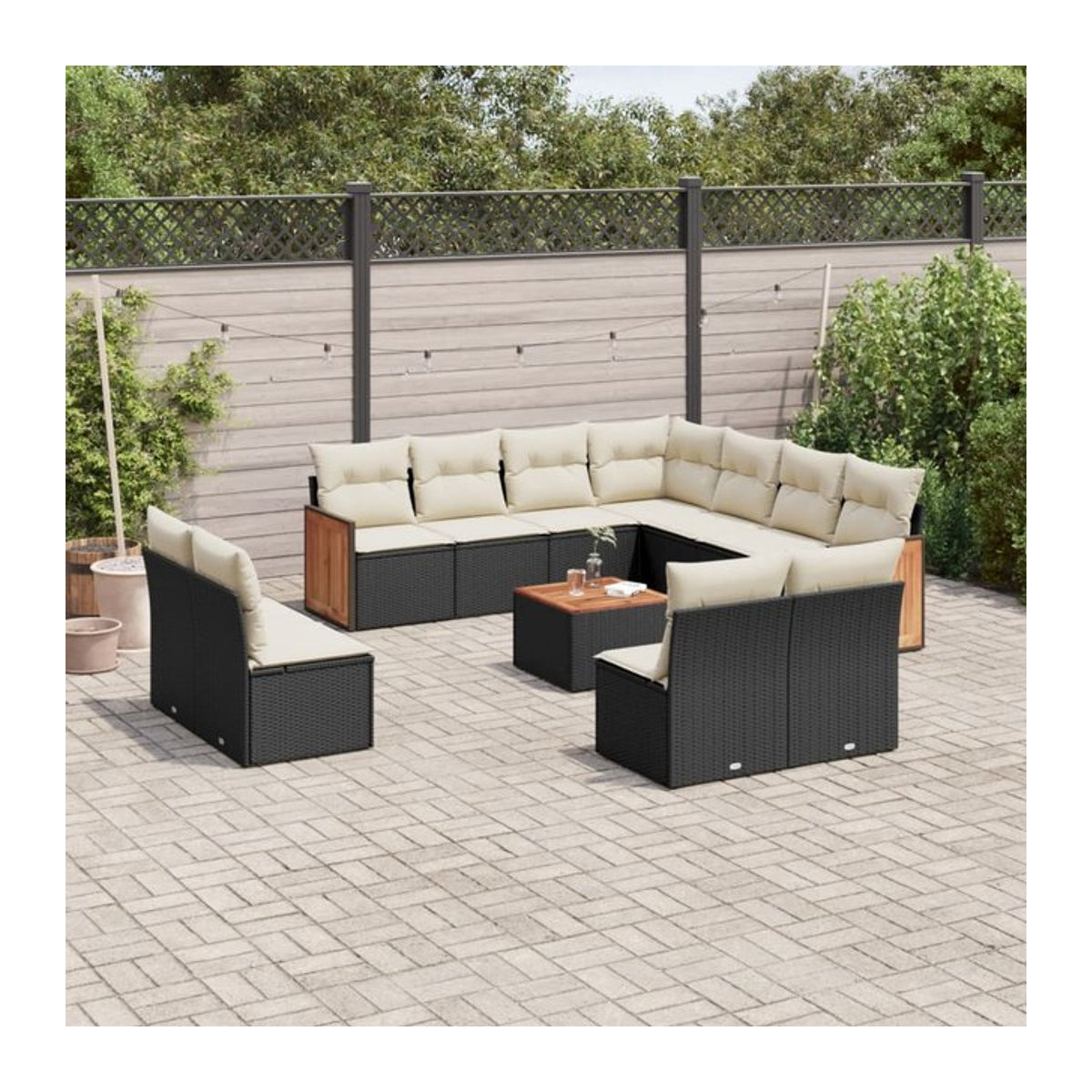 Vidaxl Gartenmöbel-Set aus Polyrattan und Akazie mit Kissen, 12-teilig, Schwarz - Bild 1