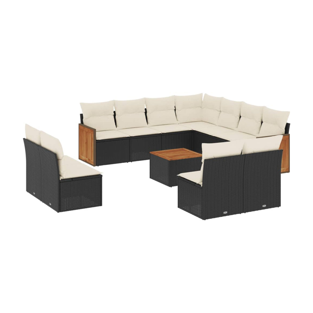 Vidaxl Gartenmöbel-Set aus Polyrattan und Akazie mit Kissen, 12-teilig, Schwarz - Bild 2