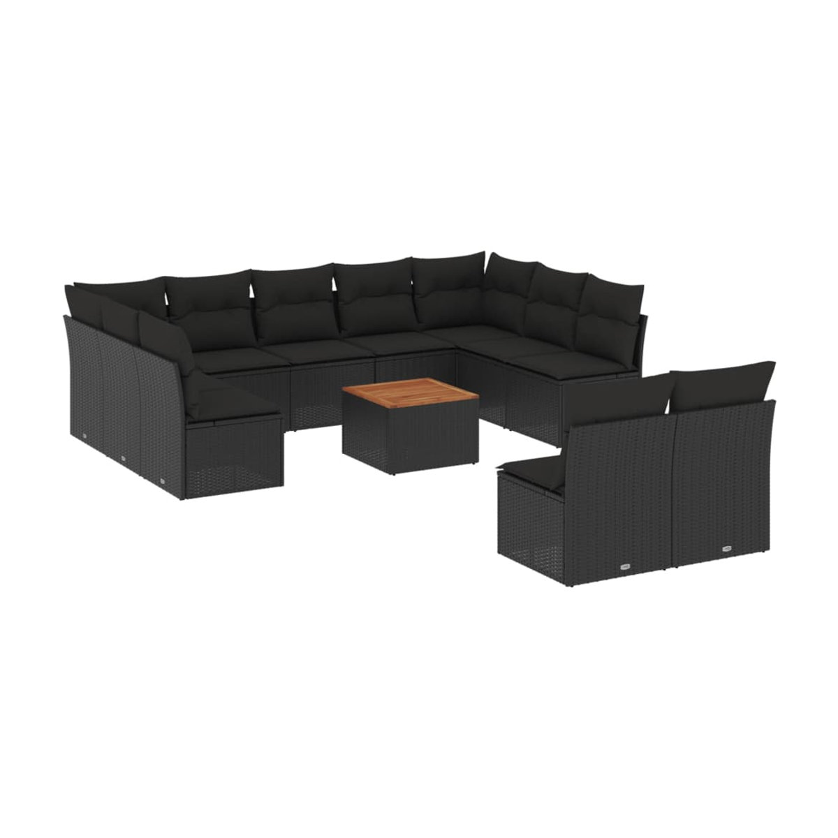 Vidaxl Gartenmöbel-Set aus Polyrattan und Akazie mit Kissen, 12-teilig, Schwarz - Bild 4