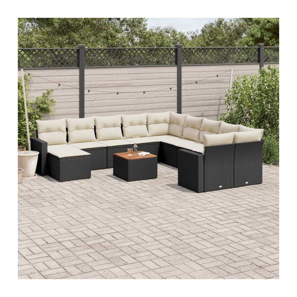 Vidaxl Gartenmöbel-Set aus Polyrattan und Akazie mit Kissen, 12-teilig, Schwarz - Bild 1