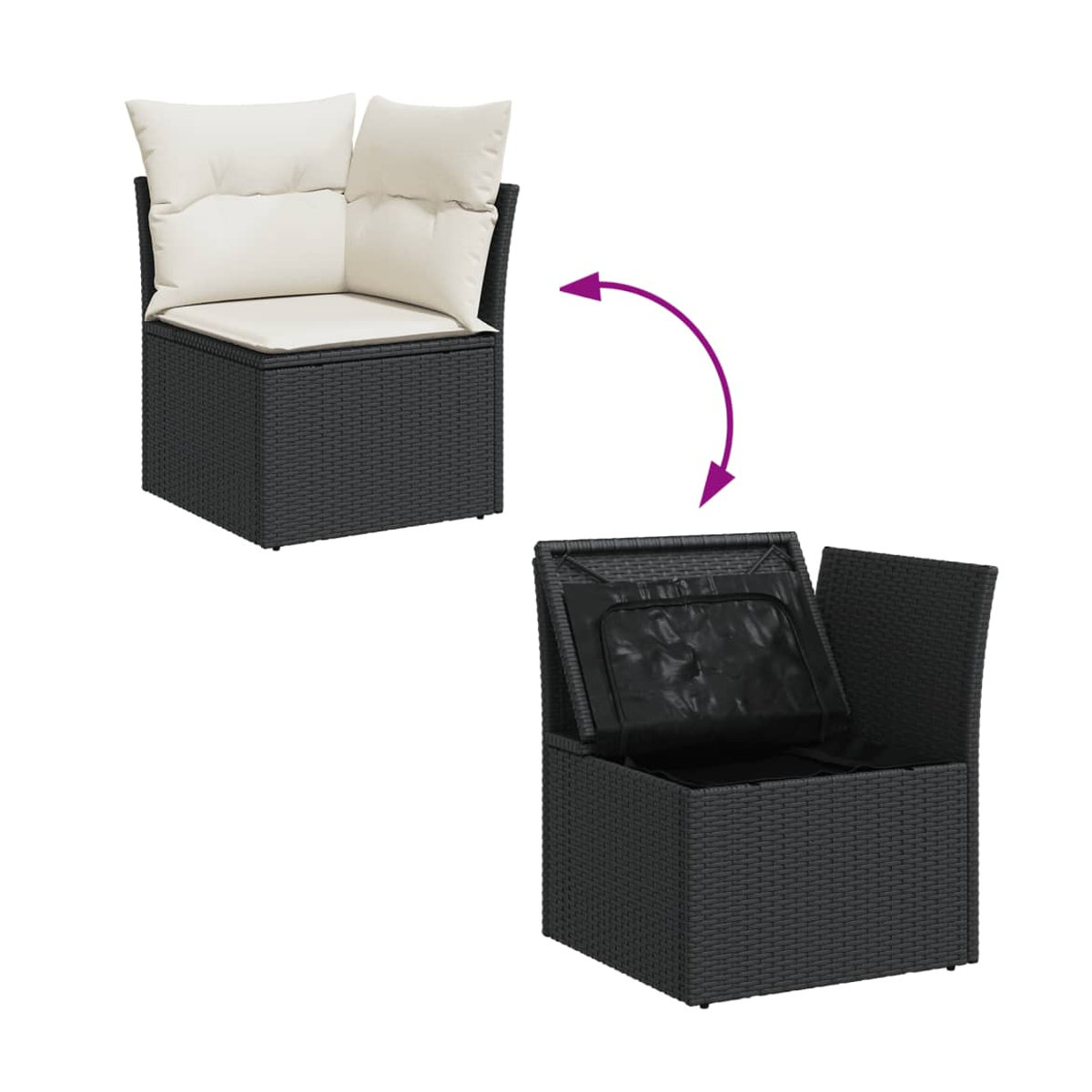 Vidaxl Gartenmöbel-Set aus Polyrattan und Akazie mit Kissen, 12-teilig, Schwarz - Bild 2