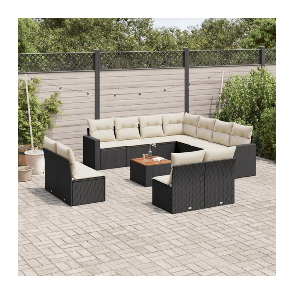 Vidaxl Gartenmöbel-Set aus Polyrattan und Akazie mit Kissen, 12-teilig, Schwarz - Bild 1