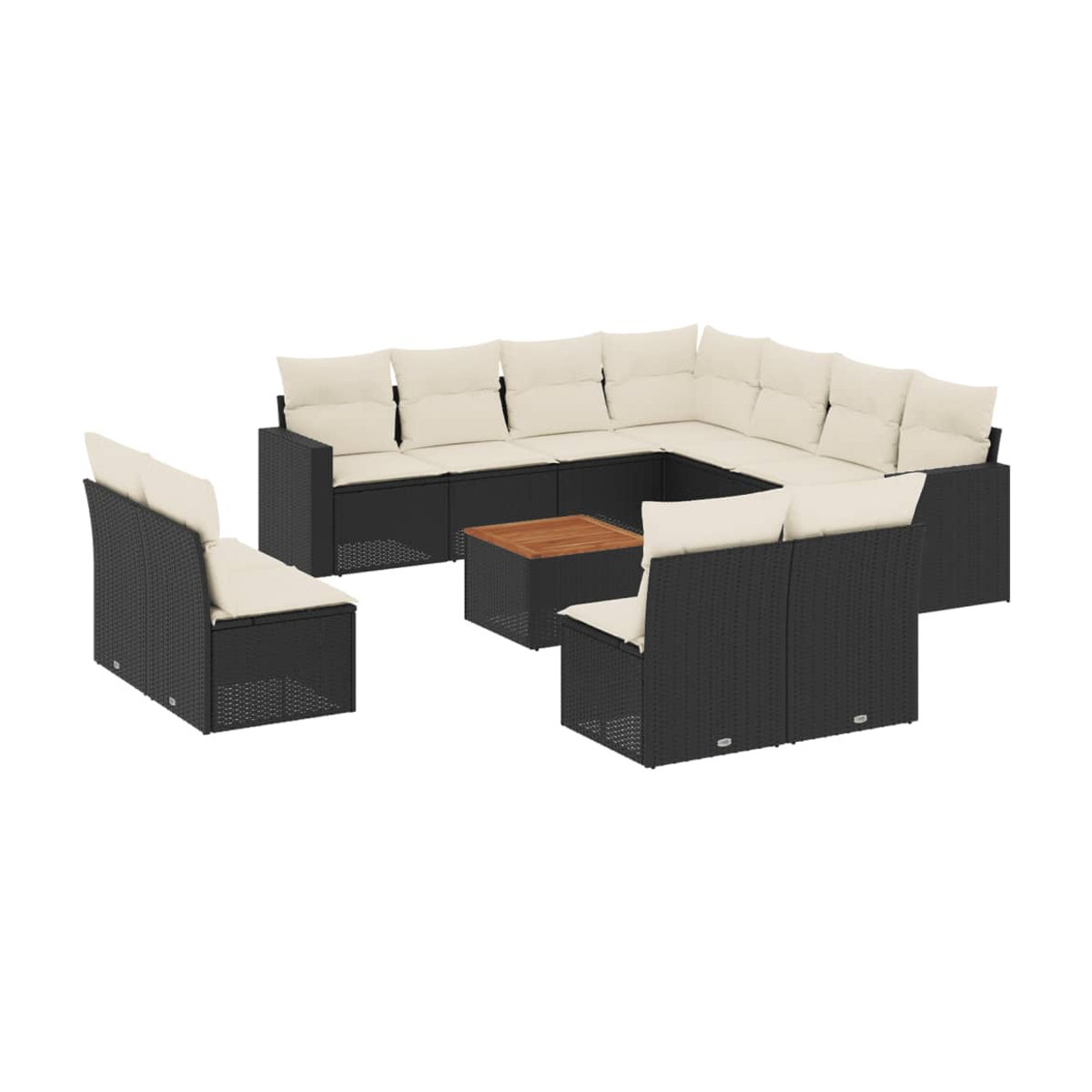 Vidaxl Gartenmöbel-Set aus Polyrattan und Akazie mit Kissen, 12-teilig, Schwarz - Bild 4